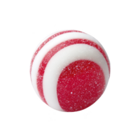 Round, red and white striped candy with glossy surface and sugar coating, resembling peppermint swirl. candy vibrant colors and texture make it visually appealing png