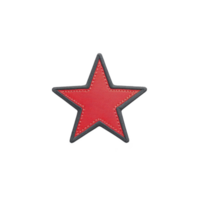 Red star patch with black border, symbolizing boldness and style, isolated on transparency background. This emblem is often used in fashion and design png