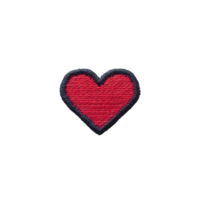 Red heart patch with black border, symbolizing love and affection, isolated on transparency background. embroidered design is simple yet expressive, perfect for clothing or accessories png