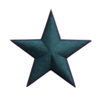 Textured teal star with three dimensional appearance stands out against transparency background, creating striking and bold visual effect. star surface has fabric like texture, adding depth png