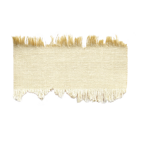 Piece of frayed beige burlap fabric with uneven edges, isolated on transparency background, showcasing its texture and natural appearance png
