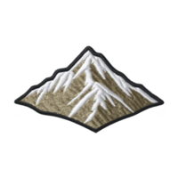 Embroidered patch featuring stylized mountain design with white snowcaps on brown base, symbolizing adventure and exploration png