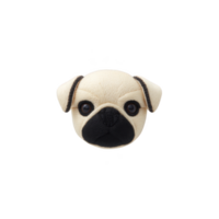 Cute, round, beige pug face with black ears and snout is centered on plain background, showcasing playful and adorable expression png