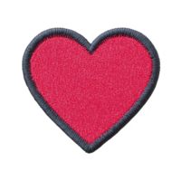 Vibrant red heart patch with dark border, perfect for adding touch of love to clothing or accessories. embroidered design is simple yet expressive, ideal for customization png