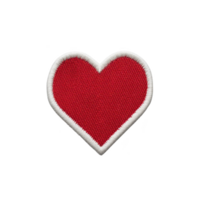 Red heart shaped fabric patch with white border, symbolizing love and affection, isolated on transparency background. patch has textured surface, ideal for clothing decoration png