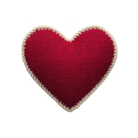 Red fabric heart with textured surface and white stitching around edges, symbolizing love and affection. heart is isolated on transparency background, creating striking contrast png