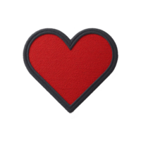 Red heart shaped patch with black border, symbolizing love and affection, isolated on transparency background. patch has textured fabric appearance, ideal for clothing or accessories png