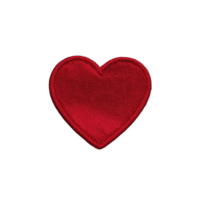 Vibrant red heart shaped patch with textured fabric surface, perfect for adding touch of love to clothing or accessories. patch features smooth, embroidered edge png