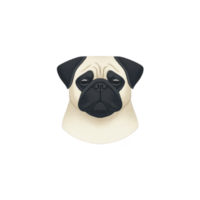 Cute illustration of pug face with neutral expression, featuring its distinctive wrinkled forehead and dark ears, set against plain background png
