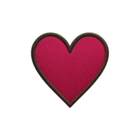 Red heart shaped patch with black border, symbolizing love and affection, is displayed on plain background. embroidered texture adds tactile element to design png