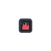 3D fire icon with red flame on dark square background, symbolizing heat or energy. design is simple and modern, suitable for digital interfaces or apps png