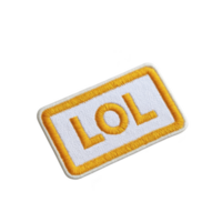 retangular bordado fragmento com texto ri muito dentro negrito amarelo cartas em transparência fundo, delineado com amarelo fronteira. fragmento transmite brincalhão e humorístico expressão png