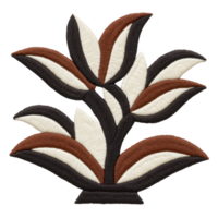 Stylized floral embroidery design features abstract leaves in brown, black, and white, creating modern and elegant pattern. intricate stitching adds texture and depth png