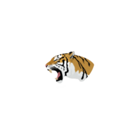 Fierce tiger head illustration with open mouth, showcasing its sharp teeth and intense expression. artwork features bold colors and detailed lines, capturing wild essence of animal png