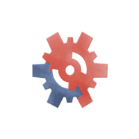 Two interlocking gears, one red and one blue, symbolize teamwork and collaboration. gears are set against plain background, highlighting their mechanical design and industrial feel png