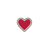 Red heart shaped patch with white border is displayed on transparency background, symbolizing love and affection. patch is embroidered, giving it textured appearance png