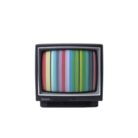 Vintage television displaying colorful test pattern with vertical stripes, evoking nostalgia and retro vibes. classic design and vibrant colors create sense of nostalgia png