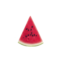 Fresh slice of juicy watermelon with vibrant red flesh and black seeds, isolated on transparency background. triangular piece showcases fruit natural texture and refreshing appeal png