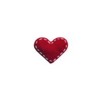 Small red fabric heart with white stitching, symbolizing love and affection, isolated on transparency background. heart is crafted from textured material, giving it handmade feel png