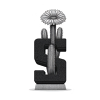 Stylized black and white illustration features cactus shaped like dollar sign, adorned with blooming flowers. design combines natural elements with financial symbolism, creating unique artistic png