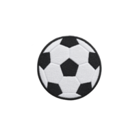 Black and white embroidered soccer ball patch with classic pentagon and hexagon pattern, isolated on transparency background png