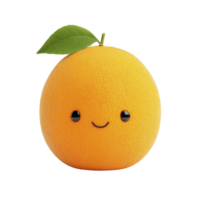 Cute, smiling orange with green leaf on top, featuring playful and cheerful expression. fruit vibrant color and adorable face create fun and whimsical image png