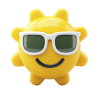 Cheerful yellow sun wearing sunglasses and smiling brightly, symbolizing summer and happiness. playful design adds fun and lively touch to any setting png