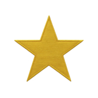 Golden star patch with textured surface, symbolizing achievement or excellence. star is five pointed and has fabric like appearance, often used in crafts or as emblem png