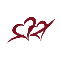 Two intertwined red hearts with stylized design on transparency background, symbolizing love and connection. hearts have sharp, artistic edges, creating modern and dynamic look png