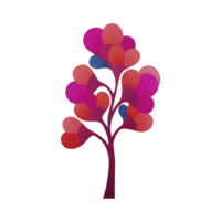 Colorful abstract tree with heart shaped leaves in shades of red, pink, and blue creates vibrant and artistic design. tree unique form adds whimsical touch png