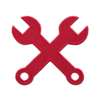 Crossed red wrenches symbolizing repair and maintenance, with textured, embroidered appearance on transparency background. design conveys sense of craftsmanship and technical skill png