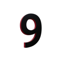 Image features 3D black number nine with red outline, isolated transparency background. design is simple and modern, suitable for educational or decorative purposes. 3D black number nine with red png