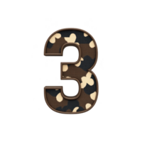 Camouflage number three with military inspired design, featuring brown and beige pattern. bold numeral stands out against transparent background, ideal for creative projects png