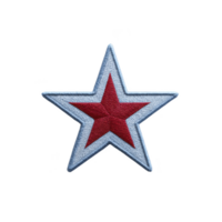Blue and red embroidered star patch with bold design, featuring red star centered within larger blue star. patch is isolated on transparency background, highlighting its vibrant colors png
