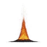Vibrant, fiery explosion of orange and yellow sparks erupts against transparency background, creating dynamic and energetic display. sparks scatter upwards, resembling volcanic eruption png