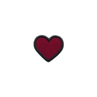 Red heart shaped patch with black border, symbolizing love and affection, isolated on transparency background. This simple design is perfect for adding touch of emotion to clothing or accessories png