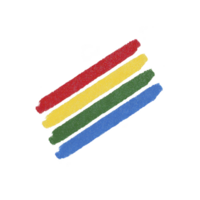 Four colorful, textured lines in red, yellow, green, and blue are arranged diagonally on transparency background, creating vibrant and artistic design png