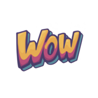 Colorful 3D text design with word Wow in vibrant shades of orange, pink, and blue, creating playful and dynamic effect png