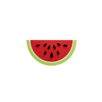 Vibrant illustration of watermelon slice with green rind and black seeds on red background, isolated on white backdrop. design is simple and playful png