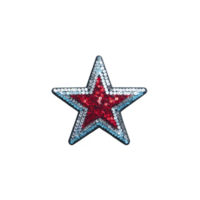 Sparkling red and silver sequin star patch shines brightly against transparency background, perfect for adding touch of glam to clothing or accessories png