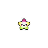 Cute, colorful star with smiling face and blushing cheeks, featuring gradient of pink, yellow, and green, creating cheerful and playful design png