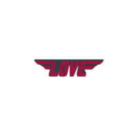 Image features word LOVE in bold red letters with stylized wings extending from each side, set against transparent background. design conveys sense of freedom and affection png