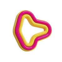 Vibrant, abstract 3D shape featuring interlocking pink and yellow layers, forming dynamic arrow like design. glossy finish adds modern and playful touch to composition png
