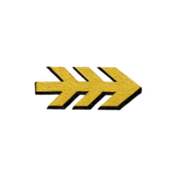 Textured yellow arrow pointing to right on transparency background, symbolizing direction and movement. arrow has rough, grainy surface, adding tactile feel png