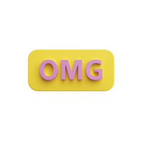 Yellow rectangular button with letters OMG in bold pink font creates playful and expressive design. vibrant colors and simple layout make it eye catching and fun png