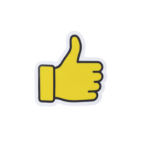 Yellow thumbs up icon with black outline on transparency background, symbolizing approval or agreement. simple design conveys positivity and affirmation png