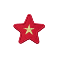 Red embroidered star patch with yellow star in center, symbolizing sense of pride and unity. patch is designed for clothing or accessories, adding bold statement png