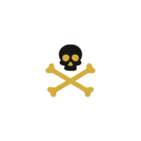 Black skull with yellow eyes and crossed yellow bones on transparency background symbolizes danger or warning. design is simple and striking, often associated with cautionary messages png