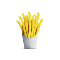 Crispy golden french fries in white paper container, isolated on transparency background, evoke sense of deliciousness and simplicity png