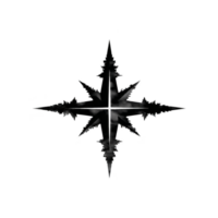 Black, intricate compass rose design with sharp, pointed edges on transparent background, symbolizing direction and navigation. symmetrical pattern adds sense of balance and precision png